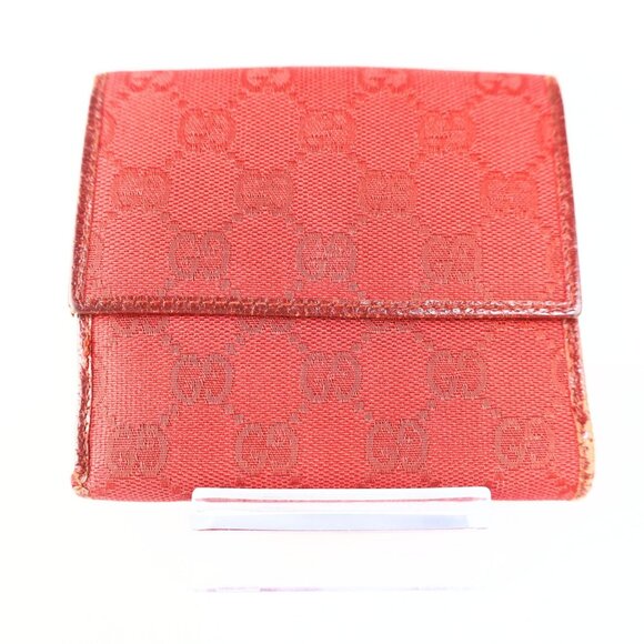 Gucci GG mono Flap Canvas/Leather Red Women Wallet Vintage - Picture 3 of 16